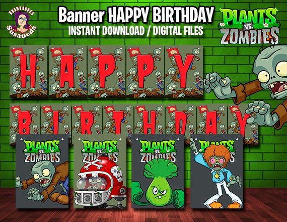 Pvz Plants Vs Zombies English Happy Birthday Banner Banner Etsy