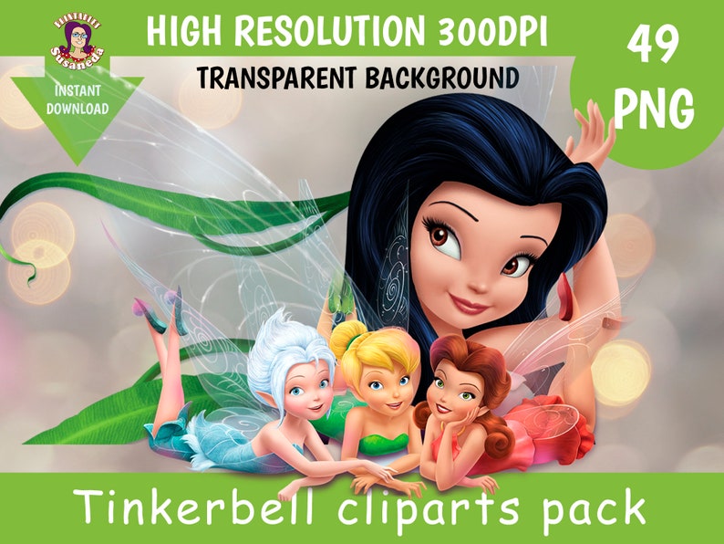 Tinkerbell and Fairies pngs 49 Cliparts Pack transparent background TINKERBELL cliparts instant download