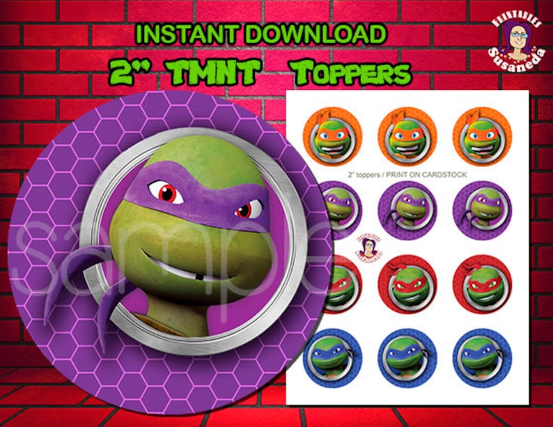 TMNT Ninja Turtles inspired 2 toppers Avery 22807 Ninja Turtles Birthday Decoration Instant download toppers