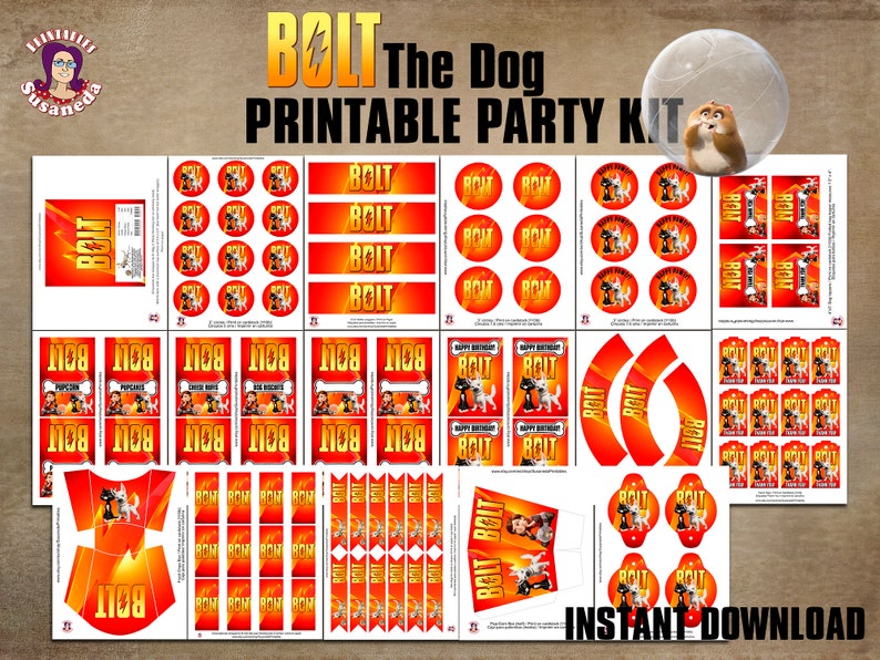 Bolt digital Party Supplies BOLT the DOG  Printable Party Kit in English Bolt Party Decoration Bolt Decorative  Banner Instant download