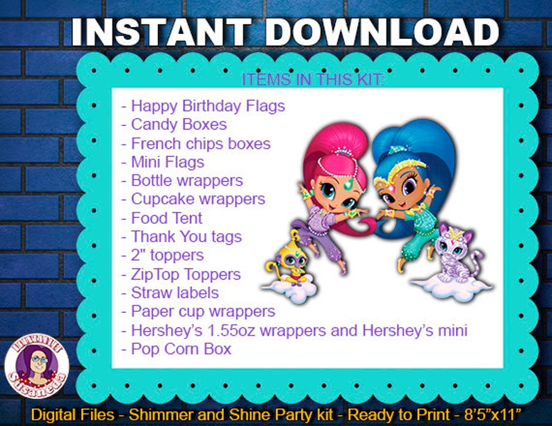 Shimme and Shine Party Supplies Instant Download SHIMMER and SHINE Inspired Party kit Printable Shimmer and Shine Birthday kit