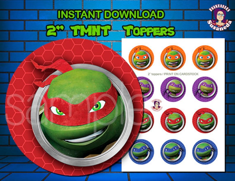 TMNT Ninja Turtles inspired 2 toppers Avery 22807 Ninja Turtles Birthday Decoration Instant download toppers