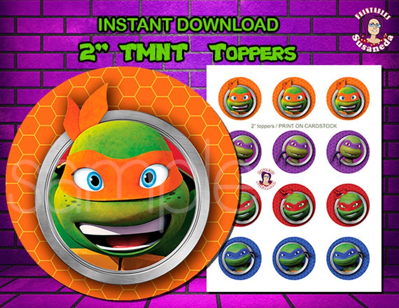 TMNT Ninja Turtles inspired 2 toppers Avery 22807 Ninja Turtles Birthday Decoration Instant download toppers