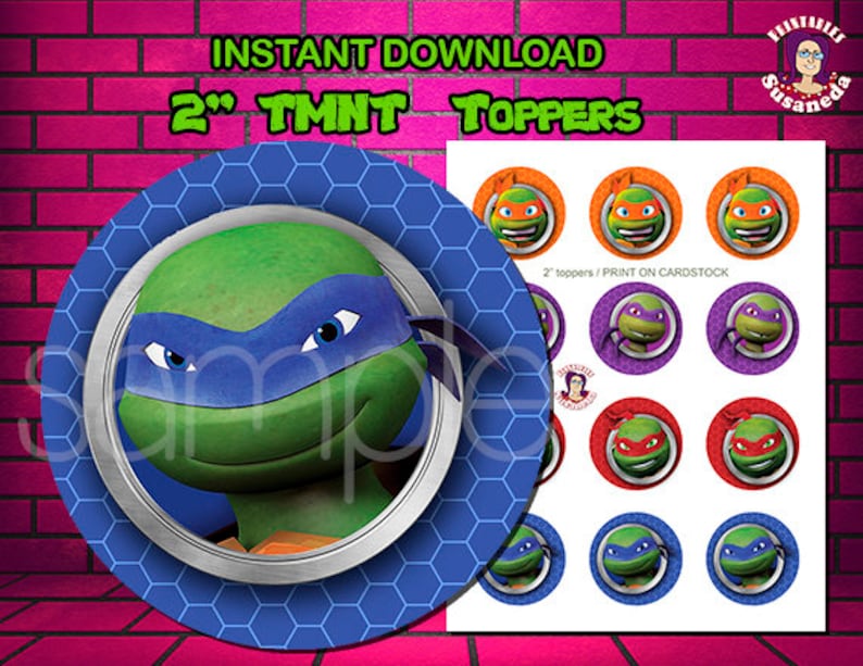 TMNT Ninja Turtles inspired 2 toppers Avery 22807 Ninja Turtles Birthday Decoration Instant download toppers