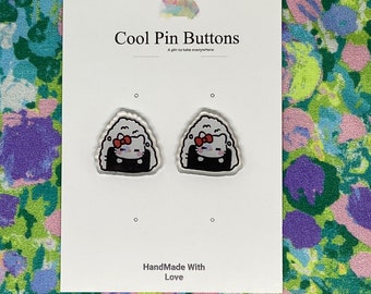 Steam White rice Kitty Earrings 2”