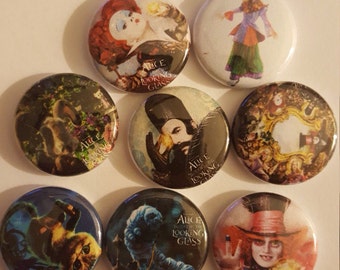 Alice through the looking glass pin button set 1"