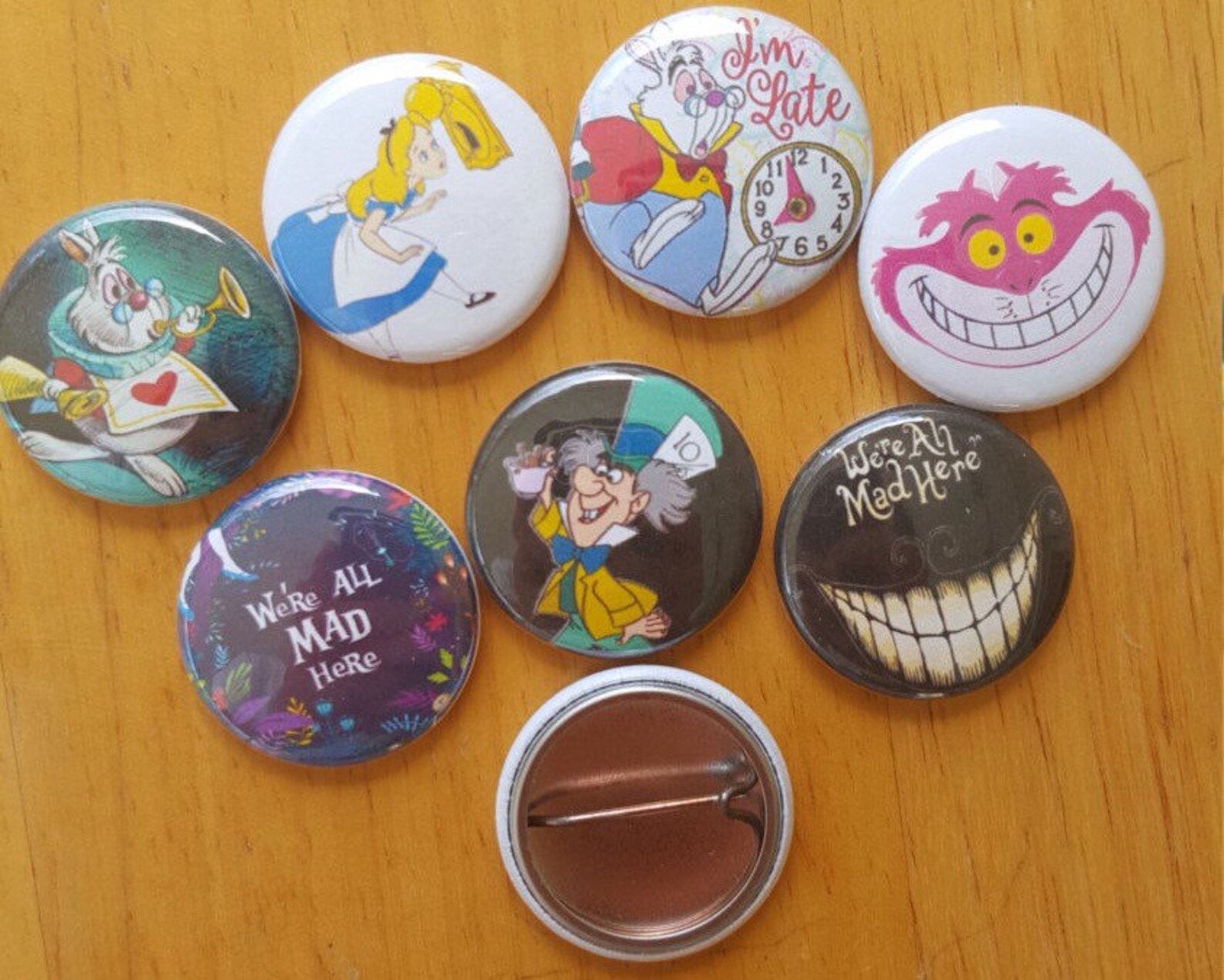Alice in Wonderland Pin Buttons Set 1 Mad Hatter Etsy