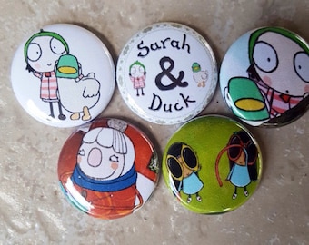 Sarah & Duck pin buttons set 1"