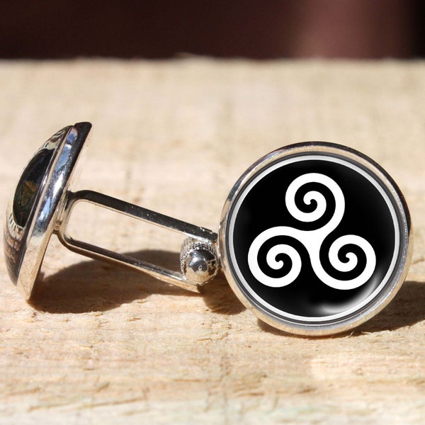 Boutons de manchette Triskele Triskelion, liens triple spirale, bouton de manchette celtique, bouton de manchette mariage, boutons de manchette cadeau fait main pour homme, fait main pour elle