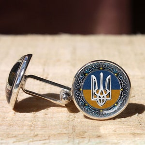 Trident Ukrainian cufflinks, Ukraine national symbol cuff links, wedding cuff link, handmade gift cufflink for men, handmade gift for her