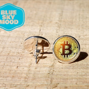 Handmade Bitcoin stud earrings, cryptocurrency earrings, btc accessories, handmade gift, hypoallergenic nickel free, stainless steel