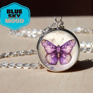Purple Butterfly Pendant Necklace: Handmade Art Jewelry Gift