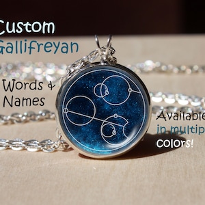 Handmade custom circular Gallifreyan I Love You in Gallifreyan Necklace, Gallifreyan Pendant, gift for him, her Glass Domed Cabochon, Photo