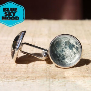 Moon cufflinks, full moon cuff link, Moon glass dome cuff links, Solar System, Space, Universe handmade gift for Him for Her