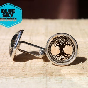 Handmade yggdrasil tree of life cufflinks, the Norse cufflink, tree of life cuff link, lifetree glass dome cuff links, gift cufflink for men