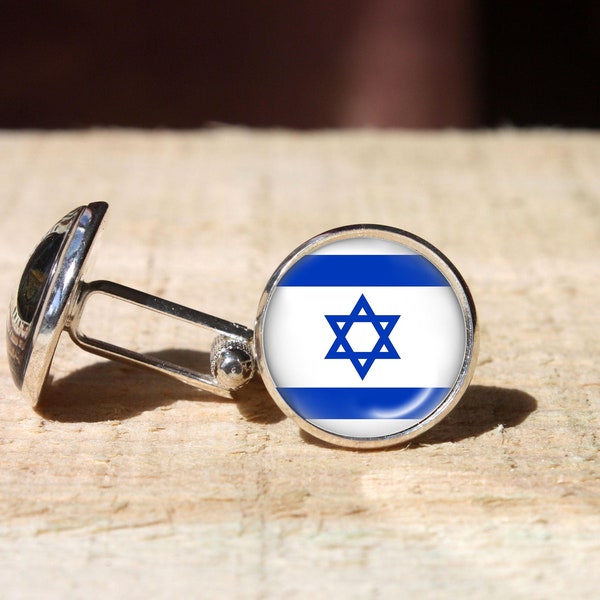 Star of David Israel Flag cuff links, Israeli, Jewish wedding cuff link, glass dome flag of the State of Israel cufflinks, handmade gift