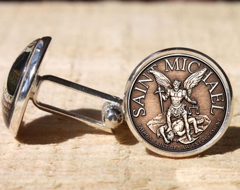 Saint Michael cufflinks, st. Michael cuff link, patron saint cufflink for men, handmade gift for her, handmade gift for protection cufflinks