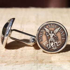 Saint Michael cufflinks, st. Michael cuff link, patron saint cufflink for men, handmade gift for her, handmade gift for protection cufflinks