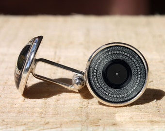 Handmade vintage vinyl cufflinks, retro cuff link, DJ Cuff link glass dome cuff links, handmade gift cufflink for men, handmade gift for her