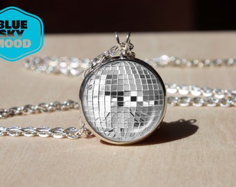 Handmade a disco ball necklace, mirror ball pendant, disco symbol accessories necklace with a chain, art pendant, gift for her him