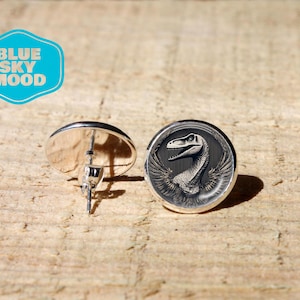 Velociraptor Dinosaur Earrings: Stainless Steel Prehistoric Fossil Studs, Jurassic Era Gift