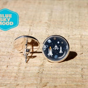 Galaxy Explorer Stud Earrings, Space Shuttle Astronaut and Planets Earrings, 316l Stainless Steel Minimalist Style Stud Earrings