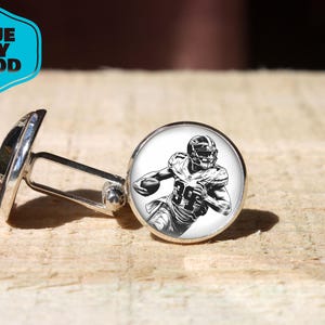 Football cufflinks, Sports Handmade Jewelry, Football player Handmade silver glass dome cuff links for men for woman, American Football gift