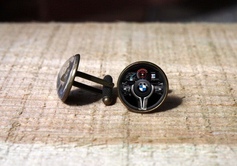 gift for him Car interior cufflinks custom wedding cuff link glass dome cuff links steering wheel cuff links nekel free