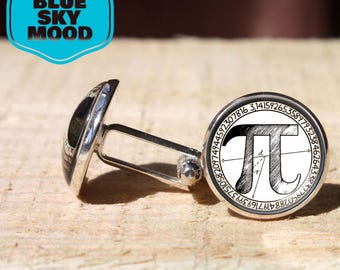 Handgemaakte manchetknopen met pi-symbool wiskunde nerd cadeau zilverbrons vergulde sieraden pi-dagcadeau
