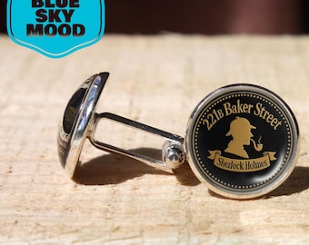 Sherlock Holmes Cufflinks 221B Baker Street Detective Silver Bronze Plated Literary Jewelry Mens Suit