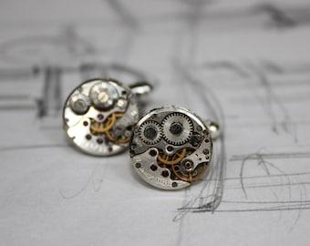 Handmade custom Steampunk Cufflinks 16mm, Watch Cuff links, watch movements cufflink, Perfect gift for him for her, Uniqie and rare wach