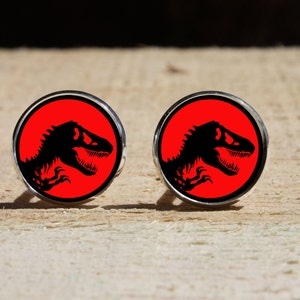 Handmade T-Rex Cufflinks: Glass Dome, Custom Wedding Cuff Links