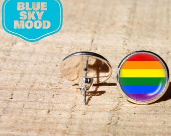 Rainbow Flag Stud Earrings LGBT Pride Jewelry Hypoallergenic Stainless Steel Queer Gay Lesbian Bi