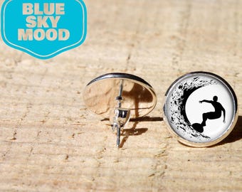 Surfing Wave Stud Earrings Stainless Steel Ocean Jewelry Surfer Girl Gift Minimalist Post
