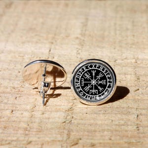 Kolczyki z kompasem wikingów, runy nordyckie, symbol Odyna, Vegvisir, stal nierdzewna, brąz, biżuteria, prezent