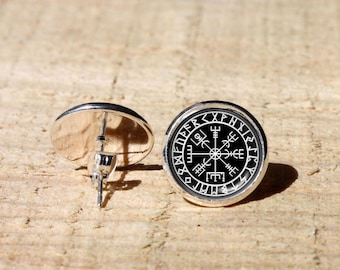 Viking Compass Stud Earrings Nordic Runes Odin Symbol Vegvisir Stainless Steel Bronze Jewelry Gift