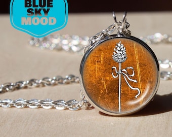 Thyrsus Symbol Pendant Rod of Dionysus Necklace Greek Mythology Glass Cabochon Pine Cone Amulet