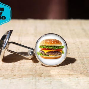 Burger Cuff links, Funny Foodie Links, Hamburger Cufflinks, Handmade Gift Cheeseburger Cufflink, Wedding Fast Food Lover Jewelry Cuff link