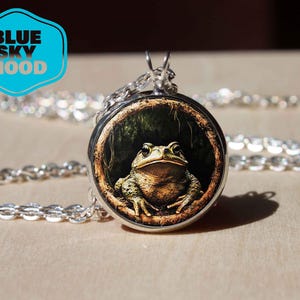 Colar de sapo da floresta, joia rústica de sapo, presente feito à mão, pingente de animal da floresta com corrente, presente para ela e ele, arte, colar com corrente