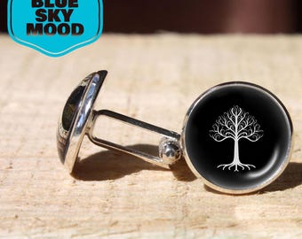 Gemelos Árbol Blanco, Joyería Mágica del Árbol hecha a mano, Baño de plata y bronce, Regalo para el novio