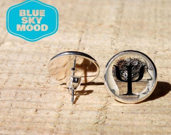 Psi Symbol Stud Earrings Psychology Jewelry Stainless Steel Hypoallergenic Therapist Gift