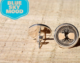 Brincos de pino Yggdrasil Árvore da Vida em aço inoxidável, hipoalergênicos, estilo viking pagão.
