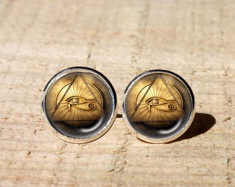 Eye of Horus Stud Earrings Egyptian Protection Jewelry Stainless Steel Hypoallergenic
