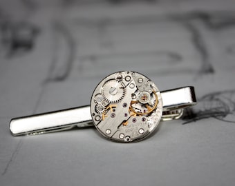 Steampunk tie clip 20mm, Watch movements tie clip, Handmade cufflinks for men, handmade gift for him, handmade for her