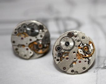 Steampunk Watch Movement Cufflinks Bronze Gear Jewelry Mens Mechanical Wedding Gift Vintage Clockwork Groomsmen