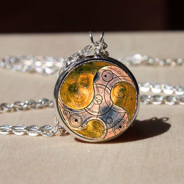 Handmade custom time lord necklace, gallifreyan glass dome pendant, gift for her him, gift jewelry