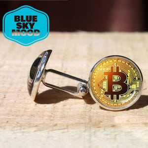 Bitcoin Manschettknappar BTC Kryptovaluta Silver Brons Glaskupol Herr Blockchain Krypto Investerare Tech Gåva