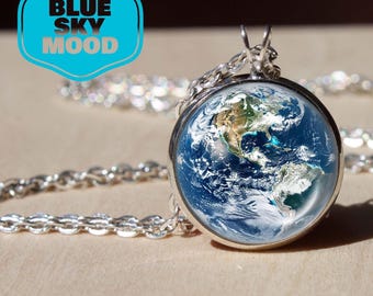 Collar con colgante de cúpula de cristal terrestre y sistema solar. Joyería de astronomía. Mapa del mundo. Globo terráqueo. Descubrimiento de planetas.