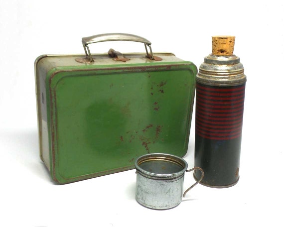 vintage metal lunch boxes with thermos