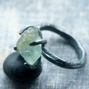 raw aquamarine ring * unique raw stone ring * raw silver gemstone ring * undergrowth studio